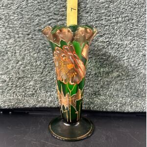 c1890 Moser Emerald Green Vase Gold Gilding Ruffle Top